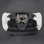MEWANT Hand Stitched White Leather Steering Wheel Cover Wrap for Tesla Model S 2021-2023 / Model X 2021-2023 Steering Wheel Accessories