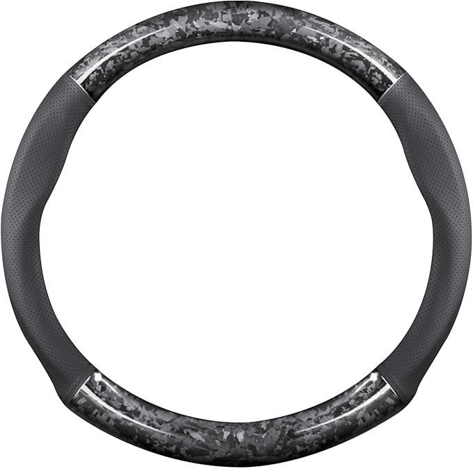 Ergocar Car Steering Wheel Sleeve, Round Forged Carbon Fiber and Leather Material Steering Wheel Sleeve, 37-38cm/14.5-15inch, Non-Slip, Soft, Breathable, Sports Style