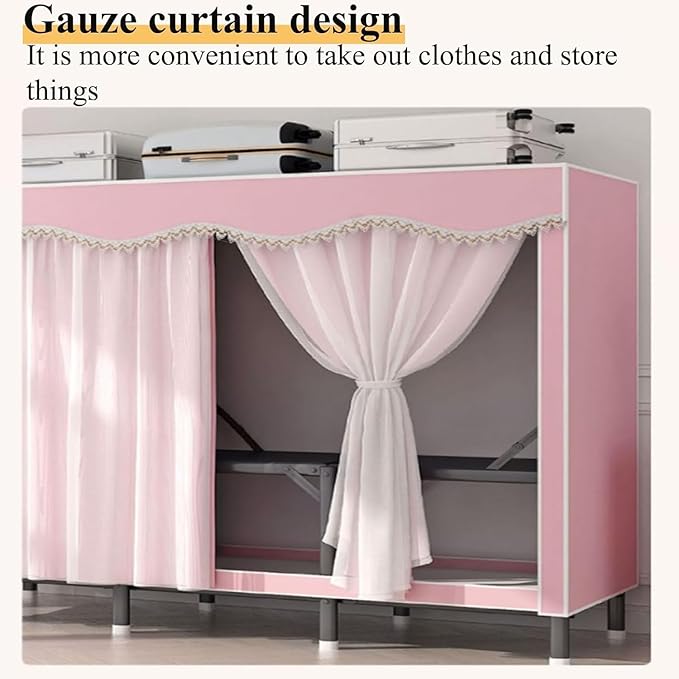 TIST Foldable Wardrobe Steel Storage Wardrobe Portable Wardrobe for Hanging Clothes 110cm/ 160cm/ 215cm Large Wardrobe(Light 