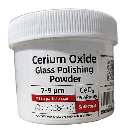 10 OZ (284g) 99% Cerium Oxide Glass Polishing Powder (7-9 Um) – Removes: Oil Films, Water Spots, Swirl Marks, Wiper Streaks, Removes Fine Scratches & Deep-Cleans Glass Surfaces.