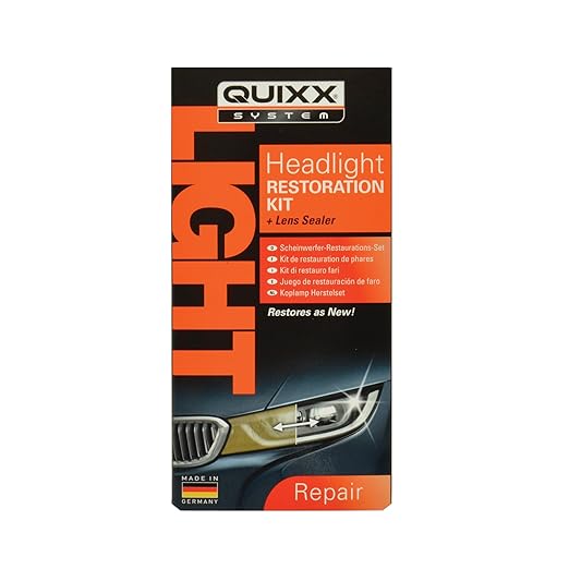 QUIXX QHRK1 Reliable Headlight Restoration Kit, Includes 50g Headlight Polish, 30ml Sealing, Sanding & Polishing Block, 12 Abrasive Papers and 4 Polish Cloths, Can Save a Vehicle from an MOT Failure, Increase Safety