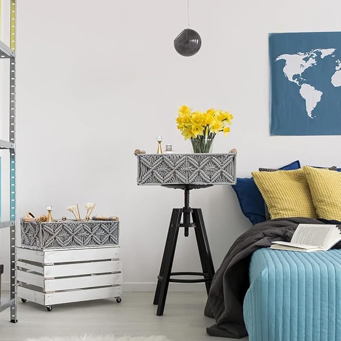 Macrame Storage Basket Boho Decor Baskets for Organizing Woven Decorative for Countertop Toilet Paper Basket for Tank Top for