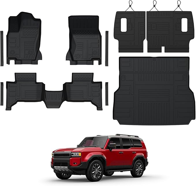 Floor Mats for Toyota Land Cruiser Prado 2024-2026, All Weather Floor Mats Trunk Cargo Liner with Backrest Protectors and Door Sill Guards Accessories, Full Coverage Set (Fit 5 Seats)