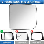 Driver Left Side Mirror Glass Replacement, 3-Tab Backplate ONLY, Compatible with Dodge/Ram 2010-2020 1500 2500 3500 (Not for 4-Tab), Heated Convex Left Side 68067729AA 68067727AA
