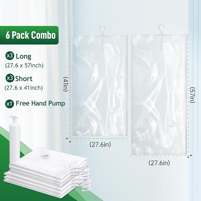 Hanging Vacuum Storage Bags For Clothes With Hand Pump,Coat Storage Bag Hanging,Vacuum Bags For Clothes,Space Saver Vacuum St