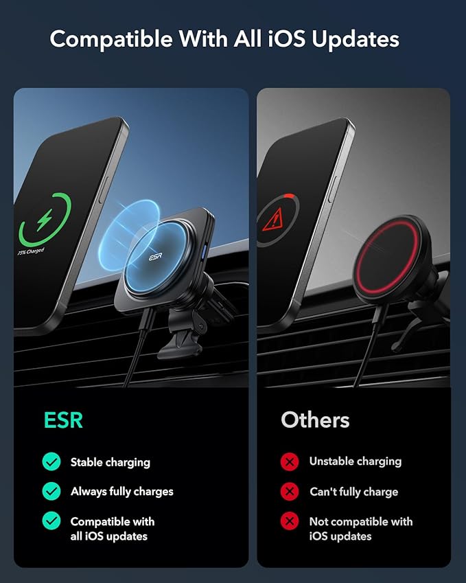 ESR for 15W MagSafe Car Mount Charger, MagSafe Car Charger, Air Vent/Dashboard Magnetic Wireless Phone Holder Mount for iPhone 17e/17/16/15/14/13/12, Galaxy S26/S25, Pixel 10, Fast Charging