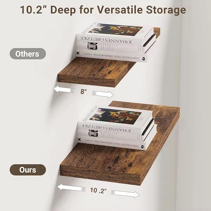 Vivelove 10 Inch Deep Floating Shelves 16 inch Long, 16 x 10 Wide Wall Shelves with Invisible Brackets, for Bedroom Bathroom 