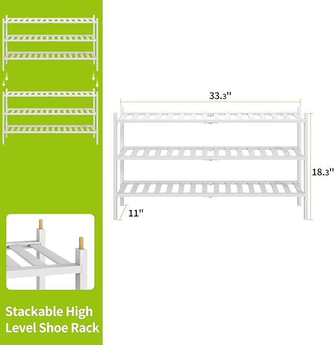 BMOSU 3-Tier Bamboo Extended Shoe Rack Premium Stackable Shoe Shelf Storage Organizer for Hallway Closet Living Room Entryway