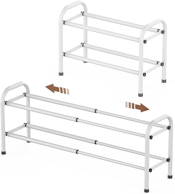 Gonfoam 2-Tier Expandable Shoe Rack,Adjustable Shoe Shelf Storage Organizer Heavy Duty Metal Free Standing Shoe Rack for Entr