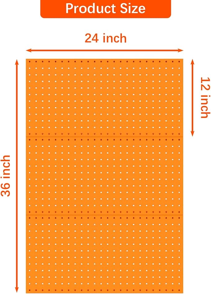 TORACK 3 PCS Metal Pegboard Panels(12x24 inch) for Wall Garage Tools Storage Pegboard for Workbench, Modular Peg Board Tool O
