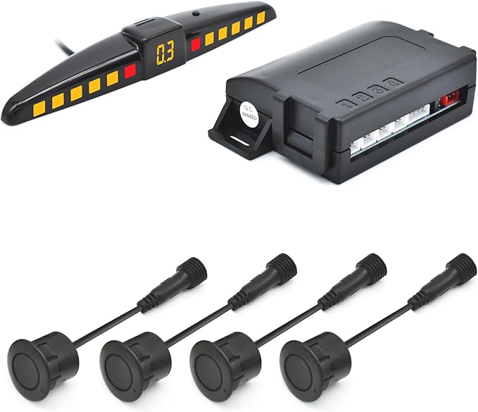 Promata PS02 Car Rear Parking Sensor Kit with Display,4 58KHz OE Standard Sensors,Auto Tow-Bar Recognition and Self Test Func