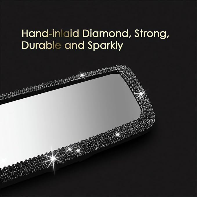 Bling Rhinestone Car Rearview Mirror - Car Accessories Crystal Diamond Decor for Women - Stylish Automotive Interior Accessory (Black)