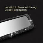Bling Rhinestone Car Rearview Mirror - Car Accessories Crystal Diamond Decor for Women - Stylish Automotive Interior Accessory (Black)