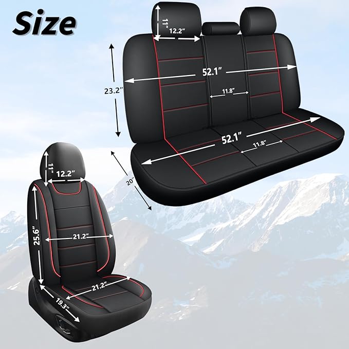 Car Seat Covers, Quilting Leather Seat Cover Two Front Seats, Waterproof Faux Leather Automotive Seat Covers for Cars, Univer