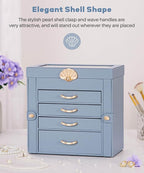 Enthralite Jewelry Box with 4 Drawers: Display Organizer for Earrings Necklaces - Gifts for Girls Women (Grey Blue)