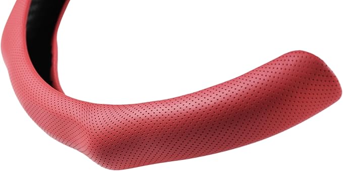 Quick Install Sporty Red Wine Burgundy Perforated Nappa Leather Steering Wheel Cover with Black Top Stripe Universal fit 14.5 to 15 inches Car Sedan SUV Pickup