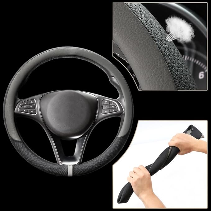 COFIT Breathable Car Steering Wheel Cover 15 inch Auto Universal Leather Wrap Non-Slip Steeringwheel Protector Automotive Int