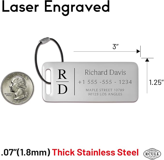 Personalized Luggage Tags for Suitcases 4 Pack - Stainless Steel Custom Luggage Tags for Backpacks & Bags, Sturdy, Waterproof