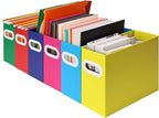 Collapsible File Organizer Box with Handle – Cardboard Hanging File Folder Storage Crate for Desk, Office, School, or Home – 