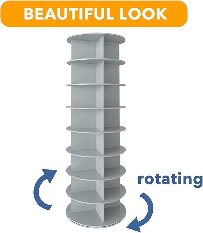 SpaceAid 8 Tier Rotating Shoe Rack Tower, Spinning Shoe Display Lazy Susan, Revolving 360 Shoe Rack Storage Round Carousel, V