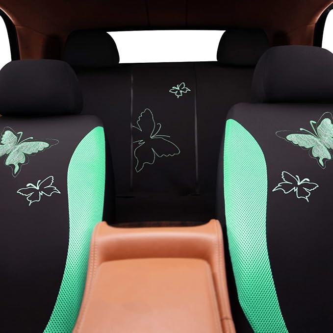 Flying Banner Butterfly car seat Covers ful Set Fashion Universal Lady Woman Female Rear Bench Split Colorized (Mint Green, F