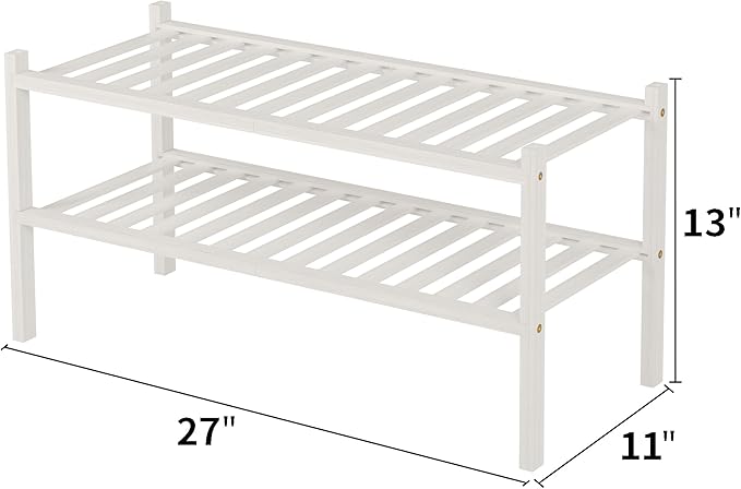 ROMGUAR CRAFT 2 Tier Bamboo Shoe Rack for Closet Free Standing Wood Shoe Shelf for Entryway Small Space Stackable 27"x11"x13"