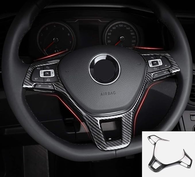 MAXDOOL Carbon Fiber Steering Wheel Cover Sequins Frame Trim Emblem for VW Volkswagen Jetta Passat e-Golf Golf Sportwagen Alltrack Arteon Atlas Tiguan Interior Accessories