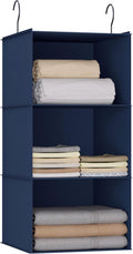 Hanging Closet Organizer - 3-Shelf, Easy Mount Foldable Wardrobe Storage Shelves for Clothes, Handbags, Shoes & Accessories -