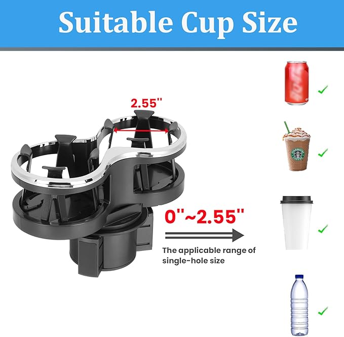 Adjustable Car Cup Holder Expander with Cup Diameter Less Than 2.55inches-fit cola Drink Cups Holder,2 in 1 cupholder for Cof