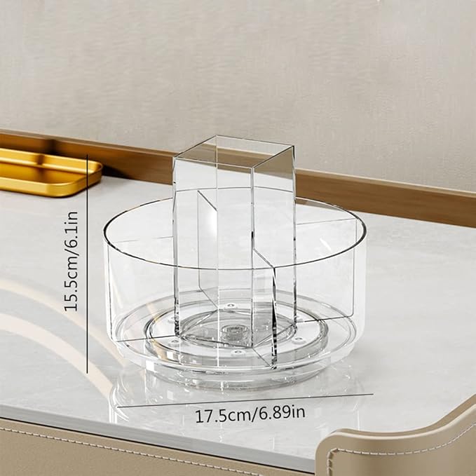 LINFIDITE 360 Rotating Makeup Organizer Clear Cosmetic Storage Holder Tray with 6 Compartment Makeup Brush Lip Gloss Organize