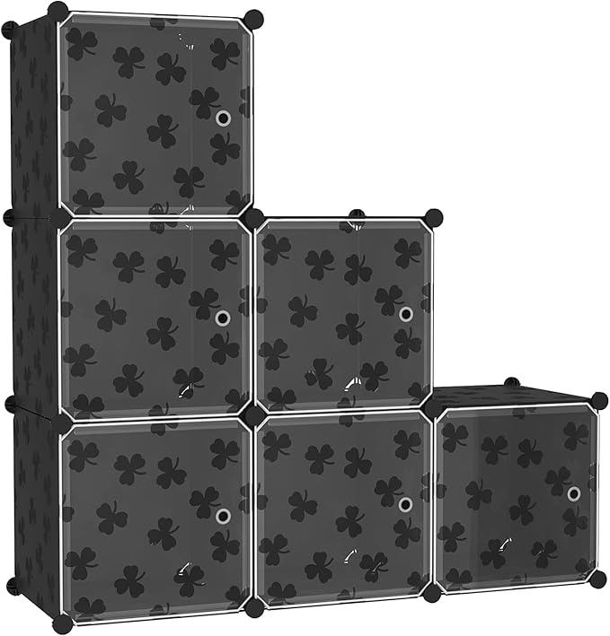 C&AHOME Cube Storage Organizer with Doors, 6-Cube Shelves, DIY Plastic Modular Bookshelf, Closet Clothes Storage Shelving Ide