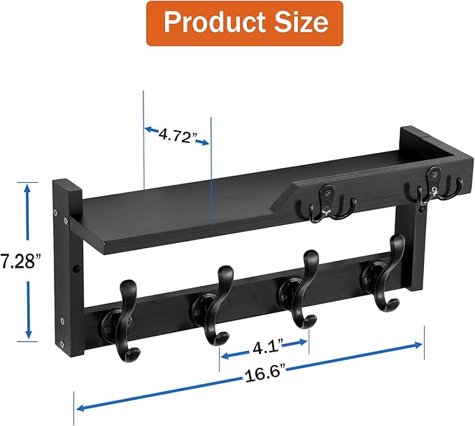 dreampossible Coat Rack Wall Mount with Shelf, Coat Hanger Wall Mount with Key Hooks and Mail Holder, Wood Entryway Floating 