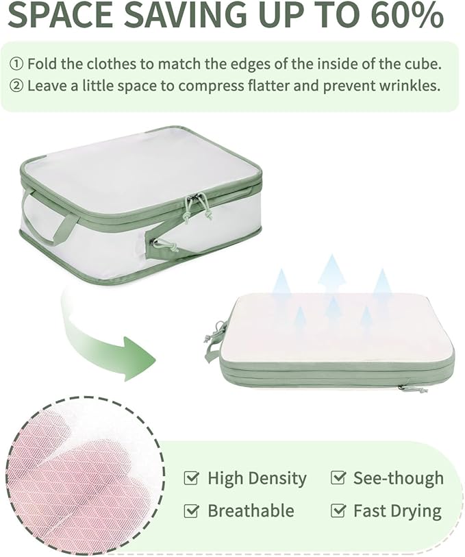 ECOHUB 6 Set Compression Packing Cubes, Lightweight Vacation Travel Essentials, Durable Travel Accessories for Suitcase Carry