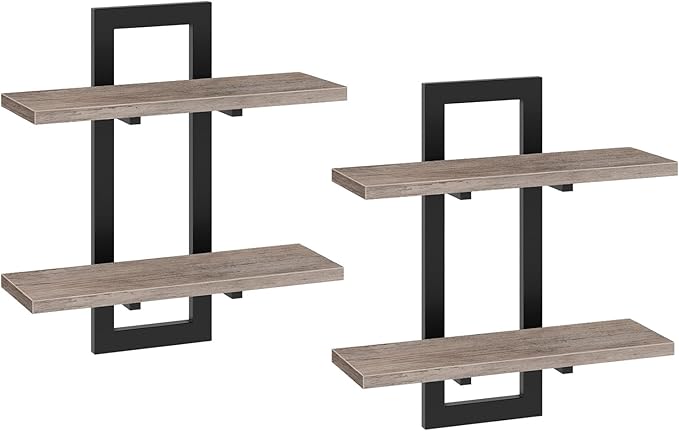 HOOBRO Floating Shelves, 15 Inch Wall Shelf Set of 2, Wall Mounted Storage Shelves 2-Tier, Hanging Bathroom Shelves, for Livi