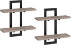 HOOBRO Floating Shelves, 15 Inch Wall Shelf Set of 2, Wall Mounted Storage Shelves 2-Tier, Hanging Bathroom Shelves, for Livi