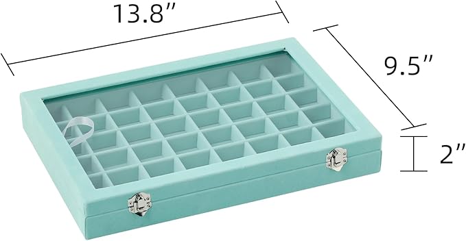 Frebeauty 48 Grid Jewelry Tray,Adjustable Earring Holder Organizer with Glass Lid,Velvet Drawer Jewelry Organizer for Rings,S