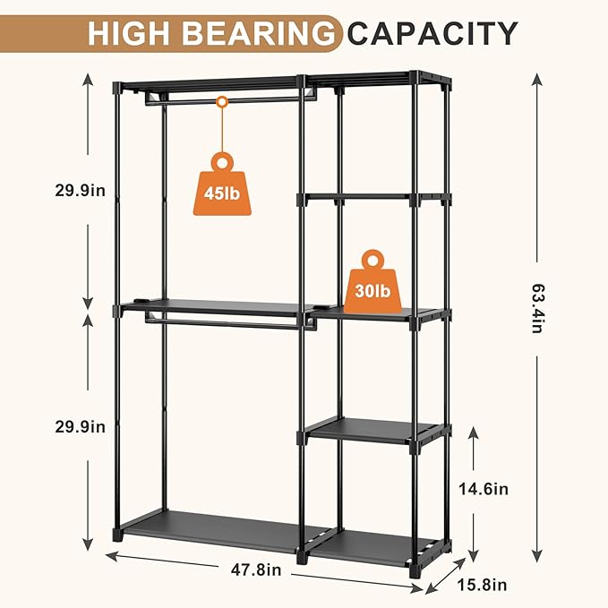 Neatrays Portable Closet, Freestanding Wardrobe Closet Organizers and Storage,Open Clothing Racks for Hanging Clothes with 4 