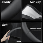 XHRING D-Shaped Car Steering Wheel Cover for Volkswagen VW Atlas Tiguan ID.4 Taos Passat Golf Jetta Beetle Polo GTI CC Touareg SE SEL R-line S Cross Sport Accessories, 2026 Leather Black