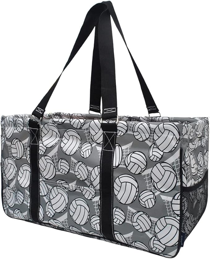 NGIL Extra Large Utility Tote Reusable Grocery Bag Oversized Collapsible for Groceries, Storage, Picnic, Beach (Volleyball-Black)