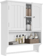 Smuxee White Bathroom Cabinet Wall Mounted with Towels Bar, Bathroom Medicine Cabinet with 2 Door Adjustable Shelves, Over To