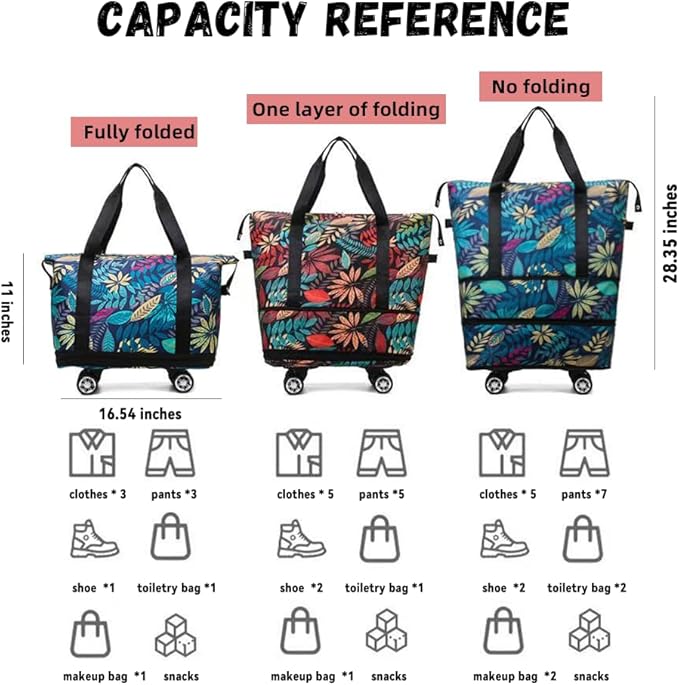 Trolley Bags for Shopping Cart,Large Capacity -Foldable Travel Bag,Shopping Bag with Wheels and Zipper Reusable Grocery Bags Foldable. (Blue)