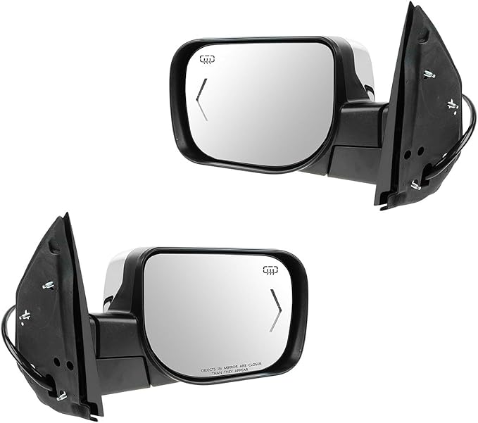TRQ Driver and Passenger Side Mirror Assembly Set Power Heated Memory Turn Signal Puddle Light Foldaway Chrome Compatible wit