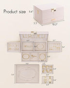 Vlando 3 Layer Jewelry Box - Women Jewelry Box with Retractable Tray - Jewelry Organizers with Drawer for Necklaces, Rings, B
