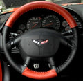 C5 & Z06 Corvette Steering Wheel Cover Custom Made Euro-Style Two-Tone Genuine Leather for 1997-2004 (Red/Black)