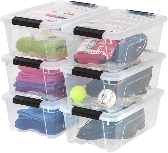 IRIS USA 13 QT Plastic Storage Box with Lid and Latches - 6 Pack - BPA-Free, See-Through Organizing Solution, Durable Nestabl