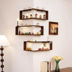 Corner Shelf Wall Mounted, Set of 3 Floating Shelves, 90° Coner Wooden Storage Rack for Ornaments Figurines Collectibles Disp