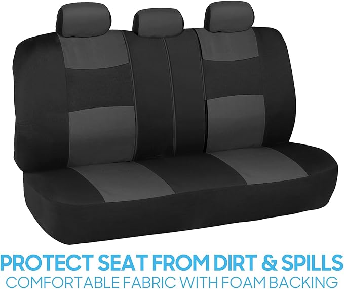 BDK PolyPro Car Seat Covers Full Set in Charcoal on Black – Front and Rear Split Bench for Cars, Easy to Install Cover Set, A