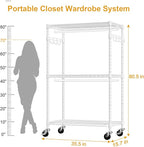 ULIFHOME P1 Rolling Clothes Rack Heavy Duty, Metal Closet Clothing Rack with Lockable Wheels, Portable Wardrobe Closet for Ha