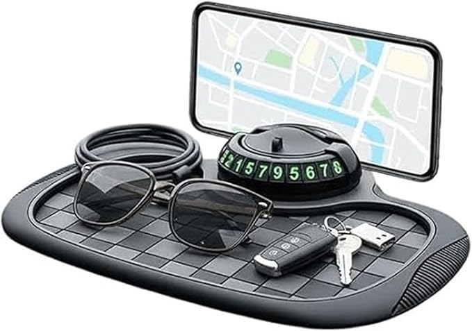 Universal Silicone Car Phone Holder Mount Anti Slip Dashboard Mat, Non Skid Pad, Multi Function Vehicle Organizer for Sunglas