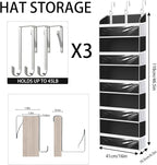 KYEVIS Over the Door Hat Organizer for Baseball Caps, Hold up to 60 Hats Rack Storage for Door/Closet/Wall, Clear Pockets Han